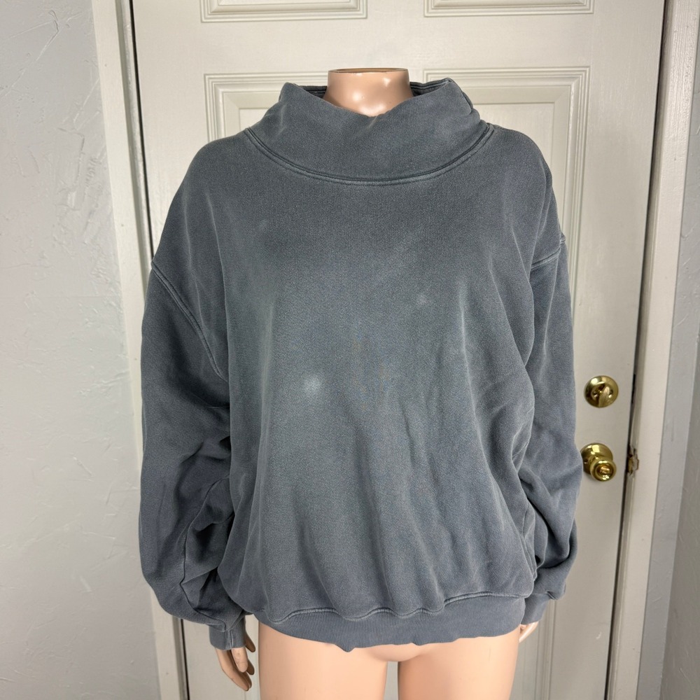 Joah Brown Shirt Women's M/L Blue French Terry Turtle neck Cotton Casual U13